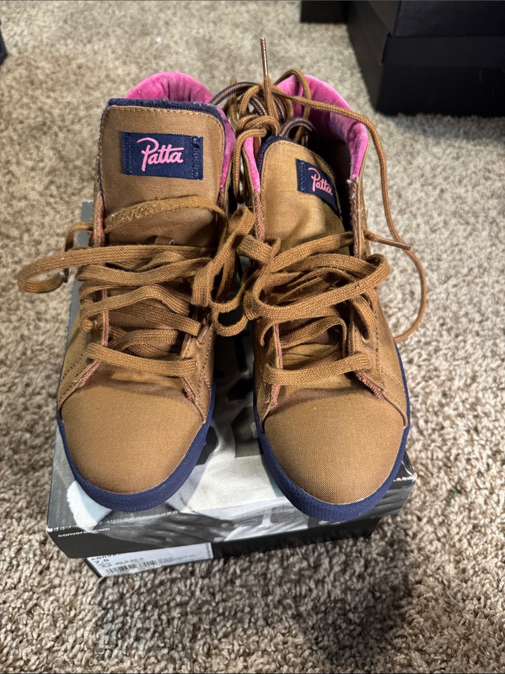 Patta Kids High-Top Sneakers in Brown with Pink Accents